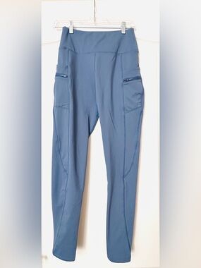 High-Waist Fleeced Lined Active Pocket Leggings - Slate Blue